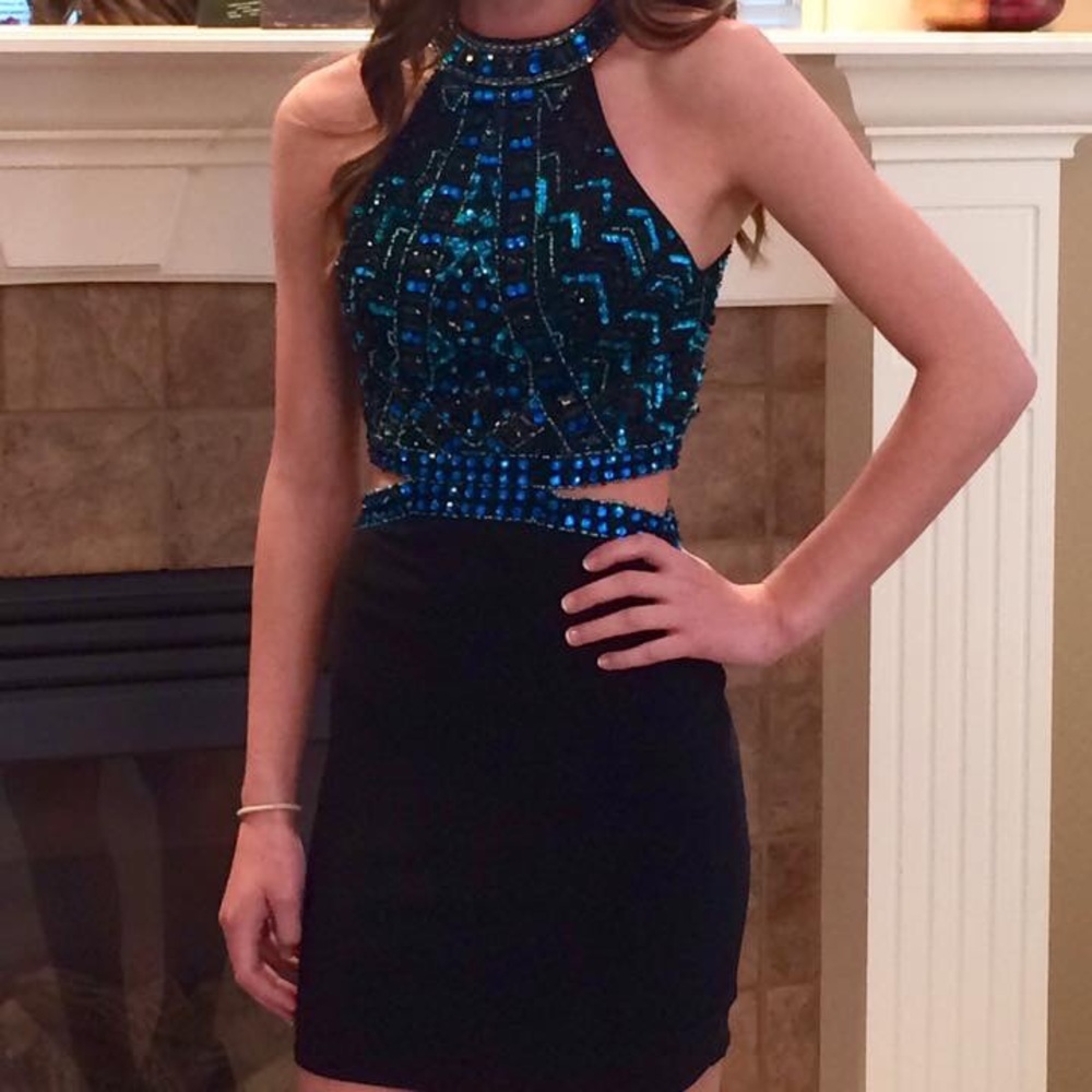 Black beaded homecoming dress tight